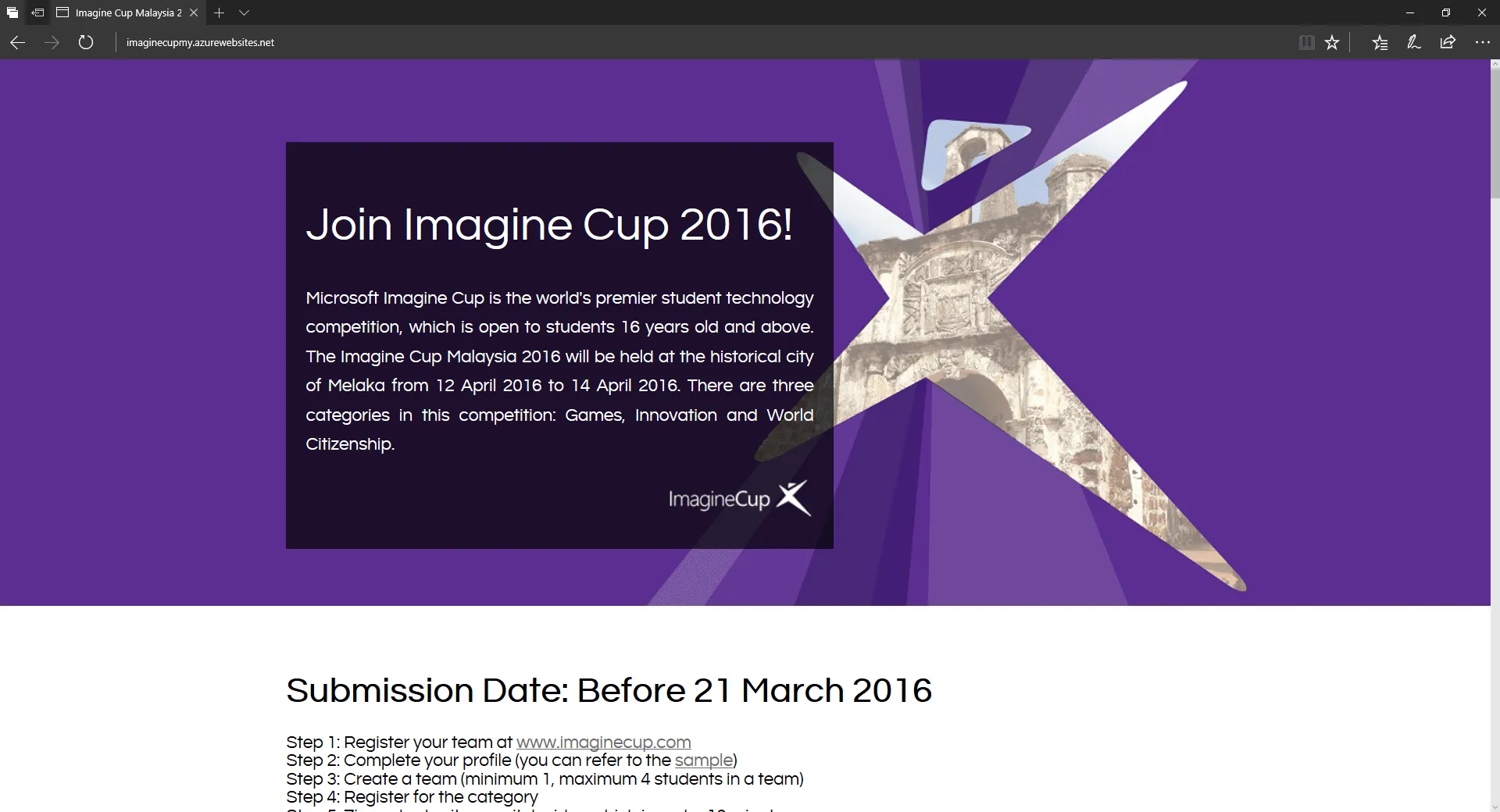 Microsoft Imagine Cup Malaysia 2016 Submission Website