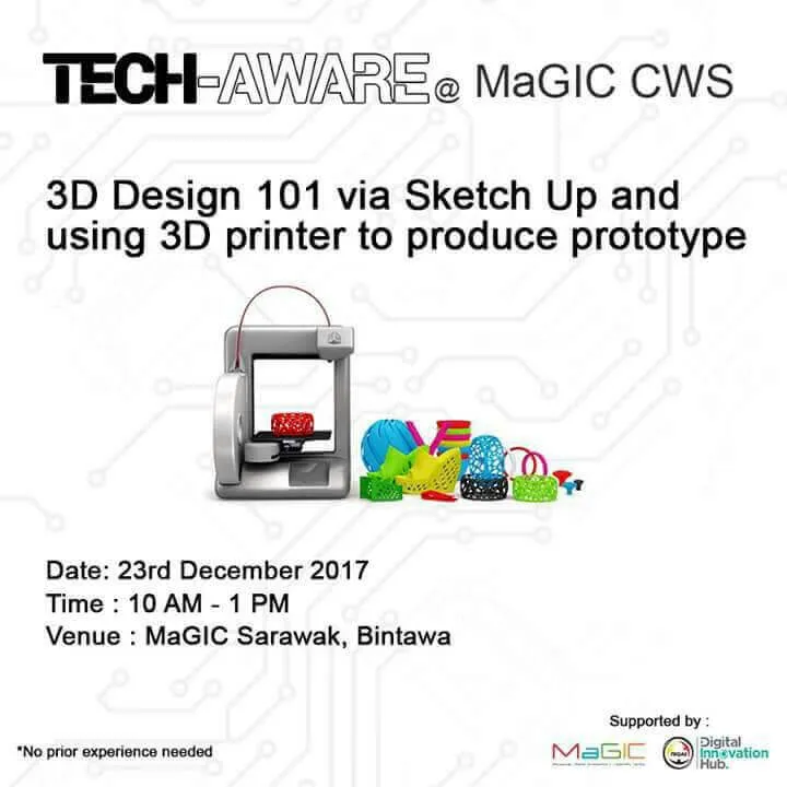 Tech-Aware: 3d Printing Workshop Poster