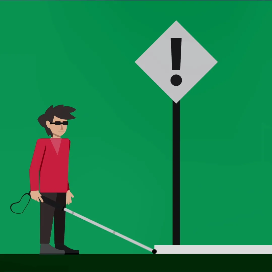 Enhanced safety: BAWA Cane detects overhanging (above–knee) obstacle such as signboards.